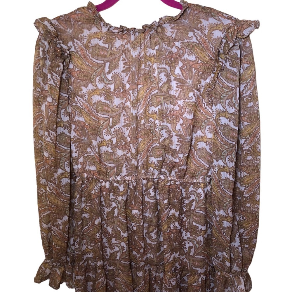 Moon River Golden Cream High neck Long Sleeve Paisley cottagecore midi dress